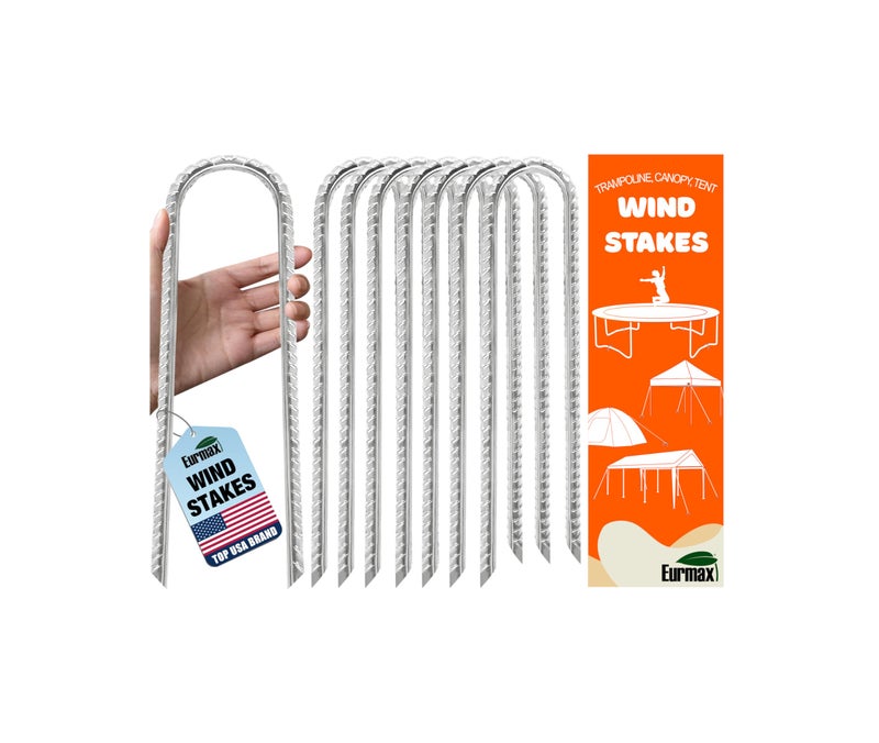 Eurmax USA Strong Trampoline Anchor Stake High Wind, Ground Anchors Heavy Duty, Tent Stakes,Trampoline Accessories, Swing Set Anchors, Ground Stakes, Pack of 8(Silver) - Image 1